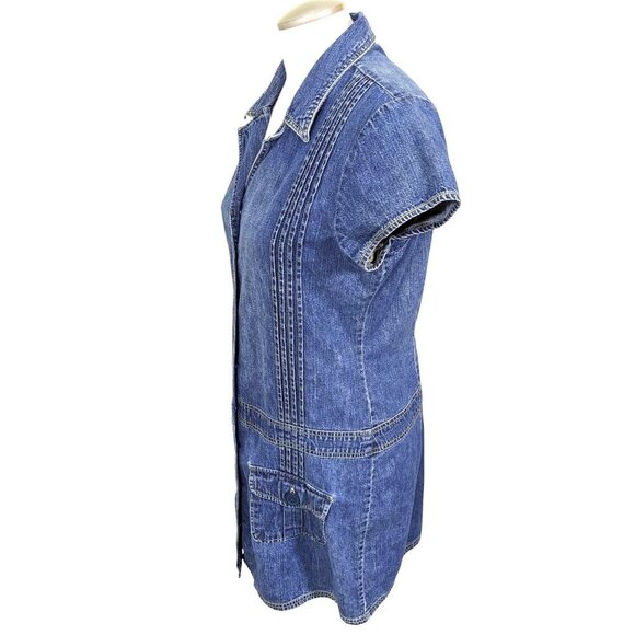Vintage Y2K Old Navy Denim Shirt Dress Size 14 Short Sleeve Pockets Drop Waist - Picture 7 of 9